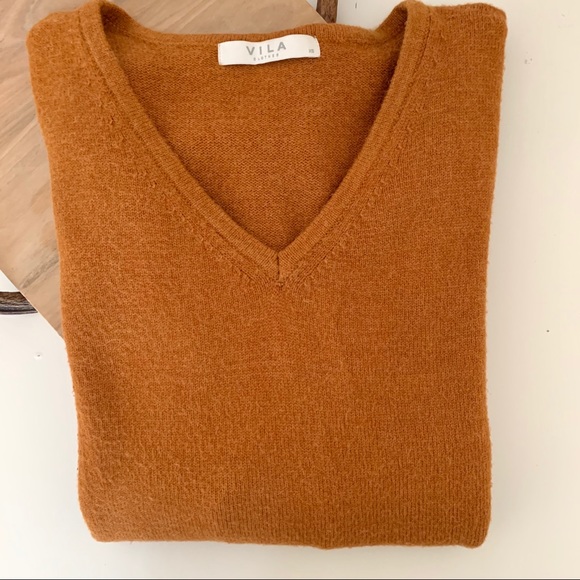 VILA v neck sweater fall autumn orange mustard XS - Picture 2 of 6